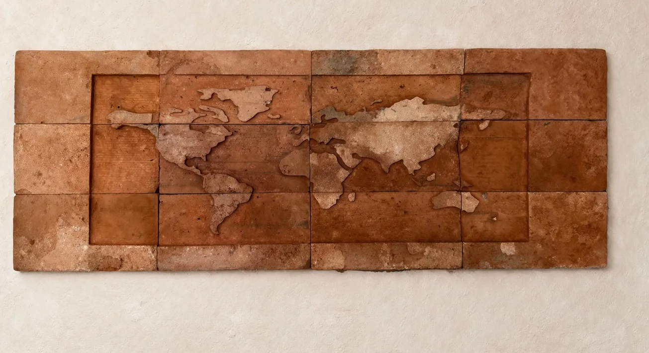 Кипичное панно в процессе работы Интерьерное панно из кирпича для фасада